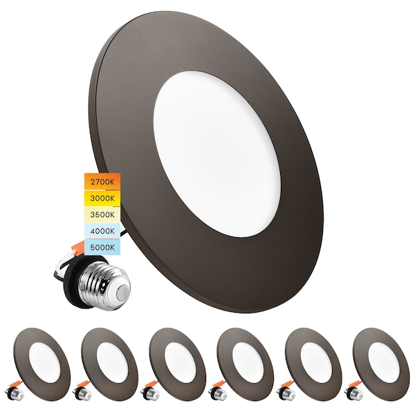 Luxrite 3-4 Inch LED Flush Mount & Recessed Light 5CCT 650LM Dimmable J-Box or 4 Recessed Can Bronze, 6PK LR24980 LR24982-6PK - main